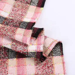 Offre Spéciale polyester plaid fils teints tissé double face tweed tissu de laine pour femmes manteau