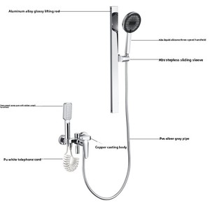 Set <span class=keywords><strong>Doccia</strong></span> a Parete a 3 Vie di Alta Qualità, Cromo Spazzolato e Grigio Canna di Fucile, Sistema <span class=keywords><strong>Doccia</strong></span> con Miscelatore e Pistola Bidet Pressurizzata - Product Image 6