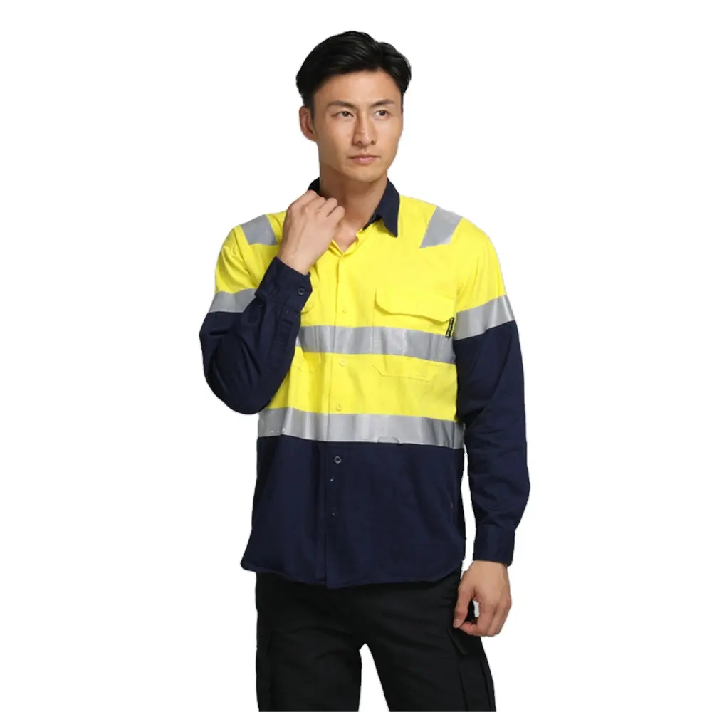 Pakaian kerja reflektif kelas 3 kustom Hi Vis celana jaket visibilitas tinggi setelan pakaian keselamatan kerja konstruksi jalan