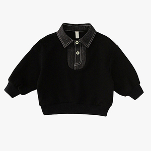 Sudadera para Niños de Manga Larga con Cuello Polo y Detalles en Mezclilla, Estilo Moderno para Primavera y Otoño - Product Image 6