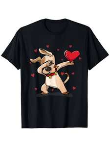 Divertente maglietta per San Valentino con cane che fa dabbing, per bambini, taglia grande, design in cotone stampato, lavabile in lavatrice, regalo per ragazzi e ragazze - Product Image 1