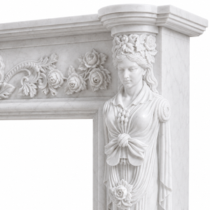 Traditional Marble <b>Fireplace</b> Mantel With Ornate Carving white marble Stone Indoor Wood Burning Hearth For Dining Room - Product Image 5