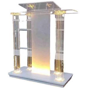 Podio <span class=keywords><strong>de</strong></span> Acrílico Moderno para Piso, Transparente, con Ruedas y Soporte con Iluminación LED para Sala <span class=keywords><strong>de</strong></span> Reuniones, Iglesia, Escenario - Product Image 1