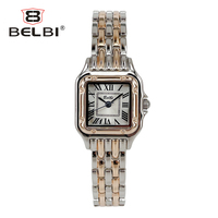 Montre pour femme BELBI de luxe, élégante, carrée, avec chiffres romains, cadran Shanghai, lunette rainurée, bracelet en alliage massif