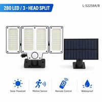 Lampe solaire à détecteur de mouvement 280 LED résistante aux intempéries, design rotatif à 3 têtes, éclairage large portée, lumière de sécurité pour terrasse