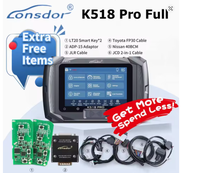 Programador Lonsdor K518 PRO Versión Global Completa con Llave Inteligente LT20 para VW Audi, Cable FP30, Cable BCM, Cable FCA 12+8, Adaptador JLR ADP
