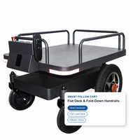 Chariot électrique Follow Me Cart avec évitement d'obstacles par laser, anti-collision à 360 degrés, reroutage automatique, 4 roues