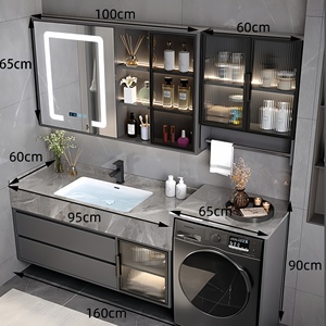 Meuble de salle de bain de style ferme pour hôtel, meuble de machine à laver pour balcon, meuble-lavabo tout-en-un, lavabo en céramique résistant à l'eau, mural - Product Image 6