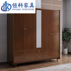 Hengke Furniture Nordic Rubberwood <b>Wardrobe</b> Modern Minimalist Solid Wood 2 3 4 5 Door Hinged Storage Cabinet For Master Bedroom - Product Image 3