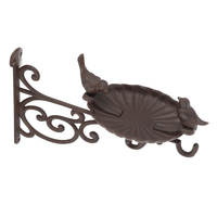Esschert Design Vente en gros Mangeoire à oiseaux murale en fonte antique et bain pour oiseaux avec support de jardin