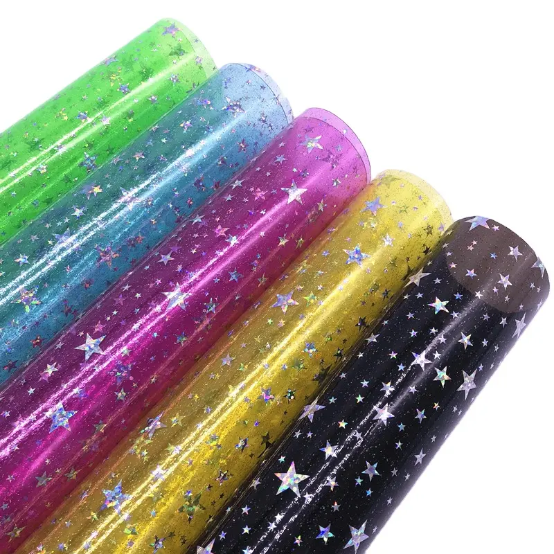 0.5mm X 48Inch PVC Transparente Plastic Glitter Film With Stars Fabric