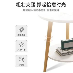 <b>Sofa</b> <b>Side</b> <b>Table</b> Nordic Mini Round Coffee <b>Table</b> With Shelf Living Room Bedside <b>Table</b> Warm White Marble Light Walnut Legs - Product Image 4