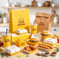 Ensemble d'emballages en papier personnalisés pour la restauration rapide à emporter : boîte à hamburgers, boîte à frites, boîte à hot-dogs, gobelet en papier, sac en papier kraft
