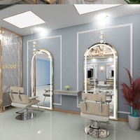 Miroir de Salon de Coiffure Professionnel GEDO, Miroir de Beauté Carré Mural en Alliage d'Aluminium Moderne avec Lumière LED pour Coiffeur