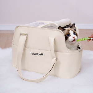 PawBloom <b>Pet</b> <b>Carrier</b> Beige Breathable Cat Bag Portable Travel <b>Carrier</b> For Cats - Product Image 1