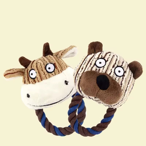 Jouets à mâcher pour animaux de compagnie en polyester durable, best-sellers, ensemble de cordes à mâcher en peluche en forme de vache, résistant aux morsures, pour chien Kinghon - Product Image 1