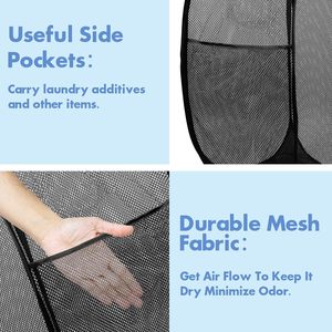 Panier à linge pliable en maille SINCERE Pop Hamper pour la maison et les voyages - Design gain de place - Panier de rangement en tissu noir pour vêtements - Product Image 4