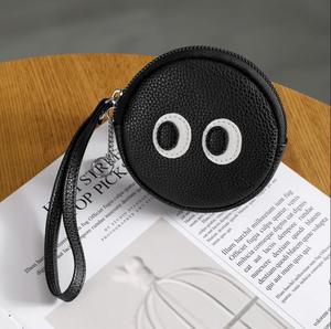 Round Coin Purse PU Leather Zipper Wallet Coin <b>Pouch</b> with Wrist Strap for Daily Use - Product Image 3
