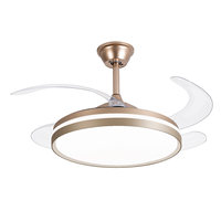 Lustre moderne luxueux en or de 42 pouces avec télécommande intelligente, ventilateur de plafond LED avec lumière et télécommande 220v Bldc