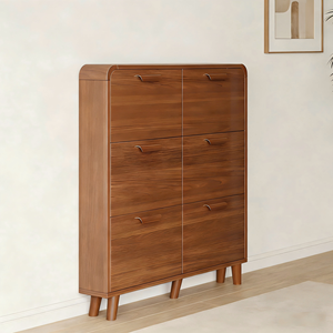 Customization Modern Walnut Color 17cm Ultra-Thin Flip-Top 6-Shelf Eco-Friendly Durable <strong>Space</strong>-<strong>Saving</strong> <strong>Shoe</strong> Cabinet Home Entryway - Product Image 2
