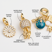 Breloques en laiton plaqué or 18 carats émaillées personnalisées en gros avec pendentifs CZ Thème Voyage Océanique pour la fabrication de bijoux et bracelets DIY