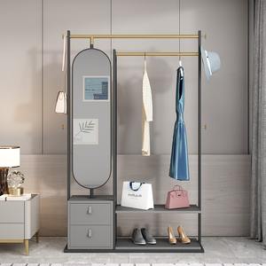 Porte-manteau en bambou de luxe léger, sur pied, chambre à coucher, moderne, simple, miroir de toilette intégré, porte-vêtements multifonctionnel - Product Image 5