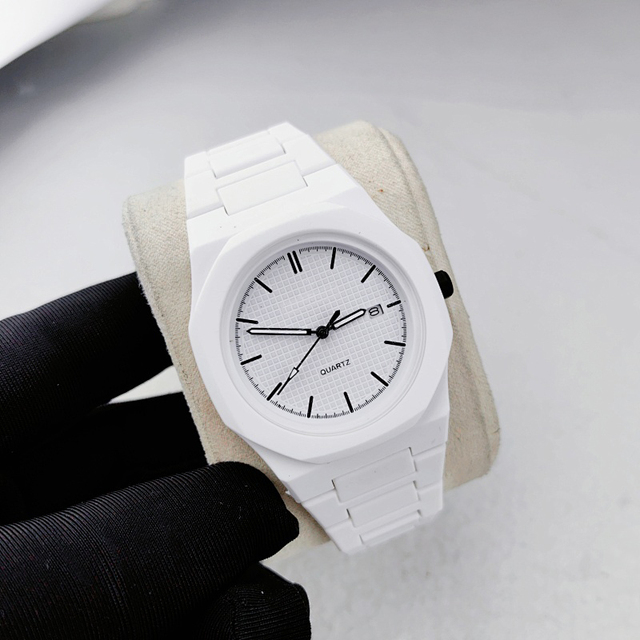 White Ceramic Unisex Watch 38mm Polygon Case Automatic Mechanical Movement Date Display Luxury Mechanical Watch for Men