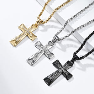 <b>Cross</b> Necklace Stainless Steel Pave Setting Men's Hip Hop Pendant Gift Jewelry - Product Image 1