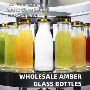 Clear Glass Screw Cap Bottle Round Beverage <b>Container</b> for Juice <b>Water</b>/ - Product Image 2