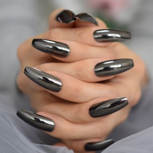 Arma Grey ataúd falso <span class=keywords><strong>uñas</strong></span> Extra largo espejo acrílico <span class=keywords><strong>brillo</strong></span> <span class=keywords><strong>uñas</strong></span> extremadamente largo damas prediseñadas <span class=keywords><strong>uñas</strong></span> falsas 24 L5631 - Product Image 3