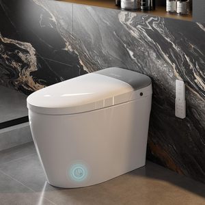 Toilette intelligente en céramique avec <span class=keywords><strong>pompe</strong></span> de chasse d'eau sans réservoir, capteur de pied automatique, siège chauffant, sécheur, lumière nocturne numérique, distributeur de mousse nettoyante - Product Image 1