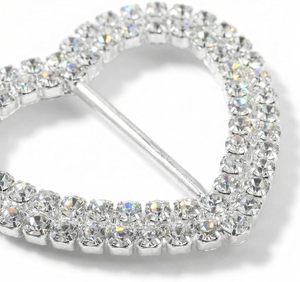 Pièces. Boucles Cœur en Strass à Trois Barres Coulissantes pour Rubans, Ceintures et Foulards – Attaches Métalliques Scintillantes pour Robes de Mariée - Product Image 6