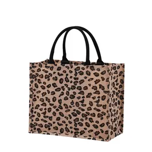 Leopard Prints Large Capacity Summer Shoulder Beach Jute Bags
