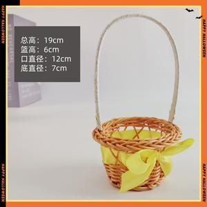 Panier à fleurs rond en PP imitation rotin, style rustique, tissé à la main, panier de rangement, petit panier fait main, bleu clair, vert, orange - Product Image 4