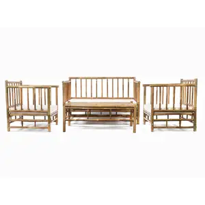 High quality natural home furniture bamboo living set bamboo chair and table with cushion made in Indonesia