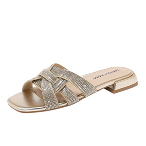 PU Women's <strong>Slipper</strong> Flat Light Weight Slip-On Customized <strong>Diamante</strong> Comfort Soft Footwear for Autumn/Spring/Summer - Product Image 2