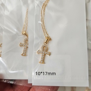<span class=keywords><strong>Collar</strong></span> con Cruz Ankh de Acero Inoxidable 316 con Circonitas Cúbicas y Cadena de Eslabones Chapada en Oro de 18K, Joyería Religiosa para Mujer - Product Image 2