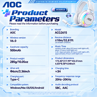 Casque de jeu sans fil AOC avec microphone, éclairage RGB, écouteurs stéréo pour PC Gaming, pour les joueurs d'e-sport, vente en gros