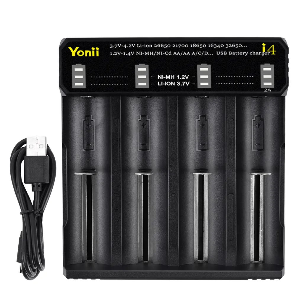 Chargeur de batterie rapide intelligent à 4 fentes 3.7V 1.2V AA AAA AAAA 21700 20700 26650 14500 18500 18650