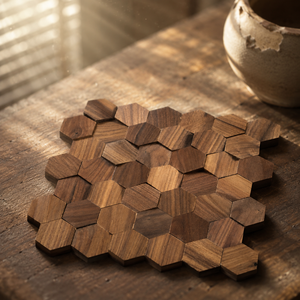 Mosaïque hexagonale en bois de noyer noir naturel récupéré <span class=keywords><strong>pour</strong></span> revêtement mural intérieur de luxe <span class=keywords><strong>pour</strong></span> la décoration d'hôtels et d'espaces commerciaux - Product Image 2