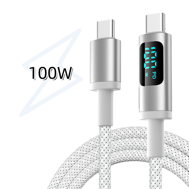 100W Data Cable Nylon Braided Digital Display Fast Charging 5A Type C Fully Compatible with Mobile Phones 1m Length