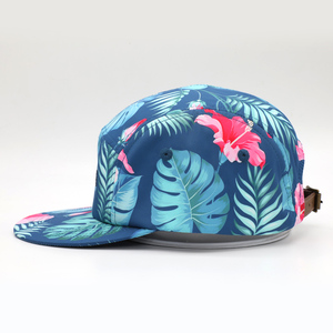 BSCI chine personnalisé 5 panneaux plage chapeaux de course impression de <span class=keywords><strong>fleurs</strong></span> étiquette tissée à séchage rapide casquette de Camp en Nylon - Product Image 3