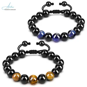 Black glass tiger eye stone yoga DIY bracelet foreign trade sources Europe and the United States stone string beads women