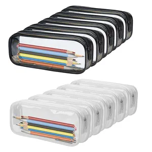 지퍼가 달린 투명 필통 대용량 PVC 연필 가방 메이크업 파우치 학교 사무실 문구 용 여행 세면도구 가방