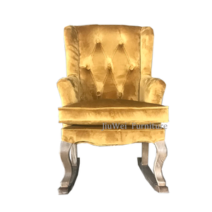 French Antique Wood Tufted Rocking <strong>Chair</strong> with Velvet Reclining Design for <strong>Nursery</strong> Kids for Bedroom Hotel or Apartment - Product Image 4