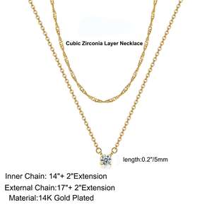 Adjustable 14K <b>Gold</b> Plated Stainless Steel Double Layer Zircon <b>Necklace</b> <b>Simple</b> Women's Daily Wear Fashion Layered <b>Necklaces</b> - Product Image 2
