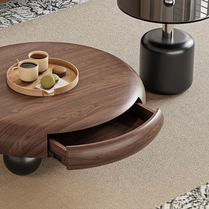 Mesa de Centro Decorativa Moderna de Estilo Wabi-Sabi en Madera de Nogal Antigua con Almacenamiento, Muebles de Sala de Estar de Alta Gama y Lujo Discreto - Product Image 3