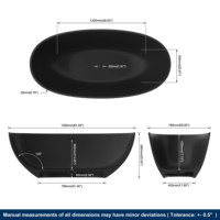 Fabricant de baignoires autoportantes en pierre artificielle pour adultes, fournisseur de baignoires pour salles de bain, pour baignoires noires mates de 1550 mm et hôtels