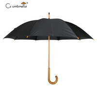 Parapluie droit personnalisé YS-1047 avec logo imprimé, manche en bois courbé, bâton noir, commande manuelle, pour publicité promotionnelle