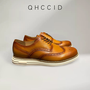 รองเท้าหนังแท้ผู้ชาย Qhccid แบบ Brogue สีน้ำตาลสไตล์เรโทร ส้นเตี้ย เหมาะสำหรับงานแต่งงาน ธุรกิจ หรือใส่ลำลอง มีเชือกผูกด้านหน้า - Product Image 4